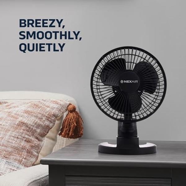 Ventilador portátil de escritorio o con clip NEXAIR de 6 pulgadas con dos velocidades silenciosas: pequeño ventilador personal para escritorio, hogar, dormitorio y oficina, inclina