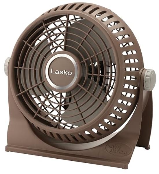 Ventilador de escritorio pequeño Lasko 505 con cabezal pivotante de 25 cm. Ventilador de mesa eléctrico portátil con enchufe que crea una brisa refrescante y silenciosa. Ideal para