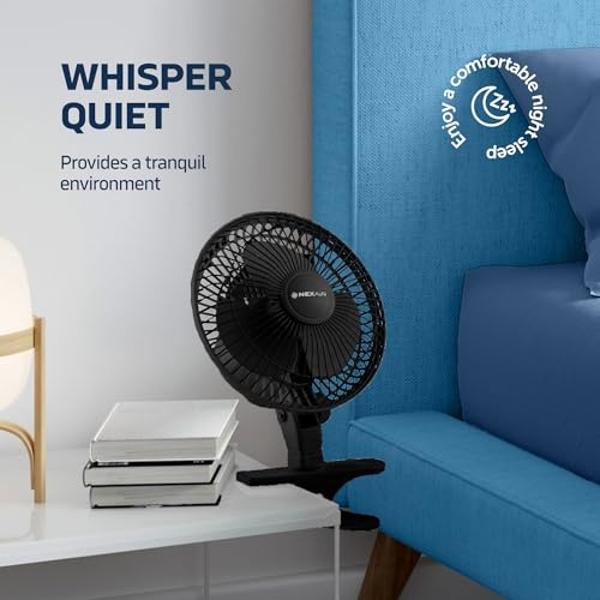 Ventilador portátil de escritorio o con clip NEXAIR de 6 pulgadas con dos velocidades silenciosas: pequeño ventilador personal para escritorio, hogar, dormitorio y oficina, inclina