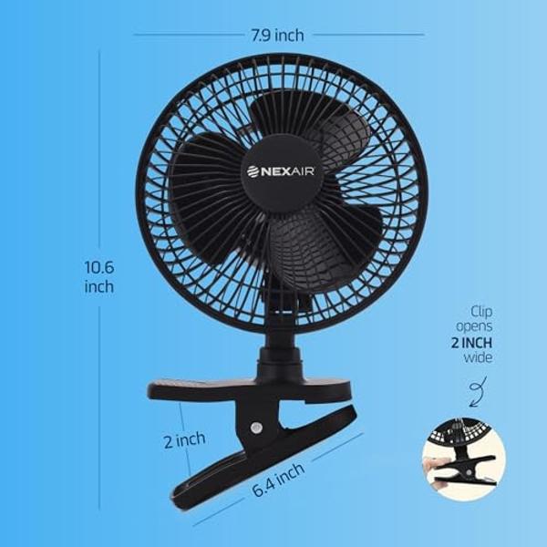 Ventilador portátil de escritorio o con clip NEXAIR de 6 pulgadas con dos velocidades silenciosas: pequeño ventilador personal para escritorio, hogar, dormitorio y oficina, inclina