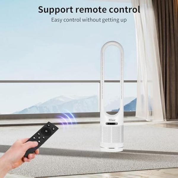 Ventilador sin aspas 3 en 1 Hiluce con purificador de aire, calentador de interiores, ventilador y calentador combinados con filtro HEPA, interruptor antivuelco, ventiladores de to
