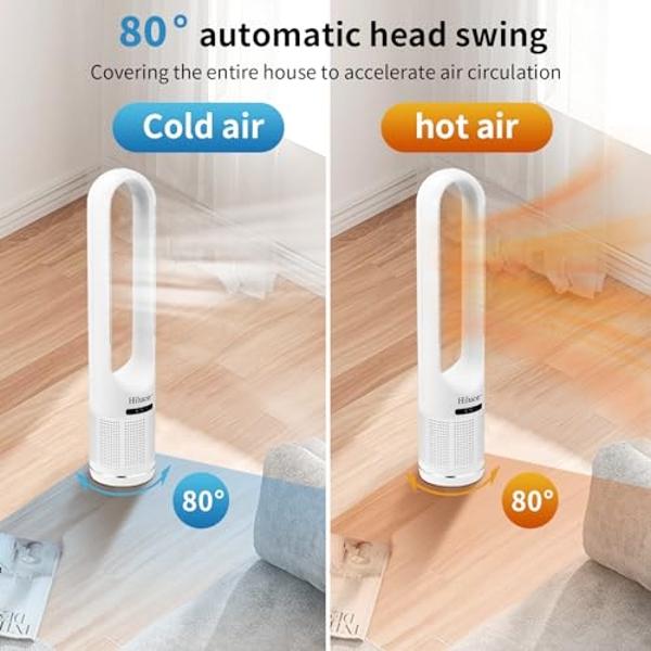 Ventilador sin aspas 3 en 1 Hiluce con purificador de aire, calentador de interiores, ventilador y calentador combinados con filtro HEPA, interruptor antivuelco, ventiladores de to