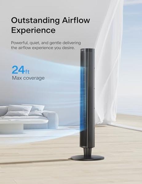 Ventilador de torre PELONIS de 42 pulgadas para dormitorio – Ventilador de torre oscilante con control remoto – Ventilador silencioso para interiores con 6 velocidades, 4 modos y t