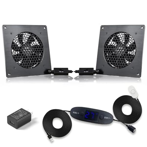 Sistema de ventiladores silenciosos SCCCF de 120 mm USB para gabinetes de 6" con termostato ajustable de 0 a 60 °C, ideal para gabinetes de cine en casa, invernaderos y casetas par