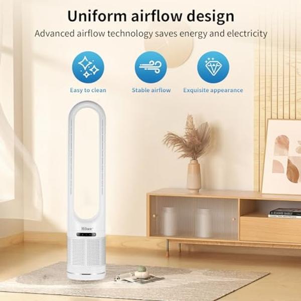 Ventilador sin aspas 3 en 1 Hiluce con purificador de aire, calentador de interiores, ventilador y calentador combinados con filtro HEPA, interruptor antivuelco, ventiladores de to