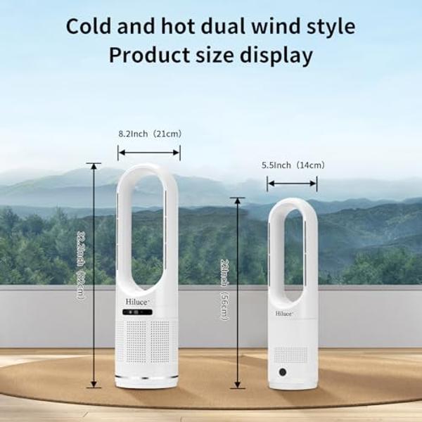 Ventilador sin aspas 3 en 1 Hiluce con purificador de aire, calentador de interiores, ventilador y calentador combinados con filtro HEPA, interruptor antivuelco, ventiladores de to