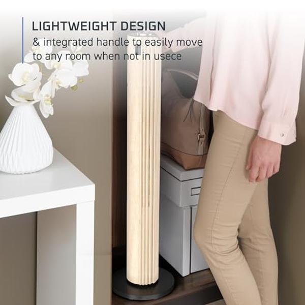 Rowenta, Ventilador de Torre Urban Cool Silencioso, Ventilador de Pie Silencioso para Dormitorio con 3 Velocidades, Oscilación, Control Remoto, Temporizador, Negro + Efecto Madera,