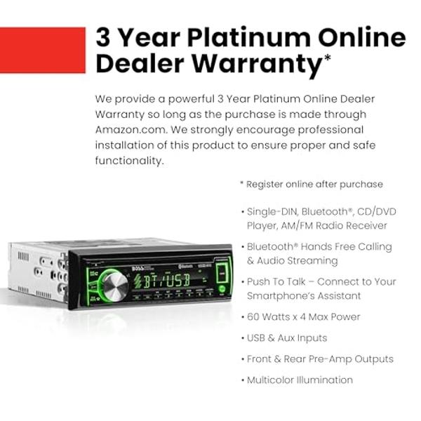 Estéreo para auto BOSS Audio Systems 750BRGB - Din simple, Bluetooth, reproductor de CD y DVD, radio AM/FM, USB, entrada auxiliar, iluminación multicolor