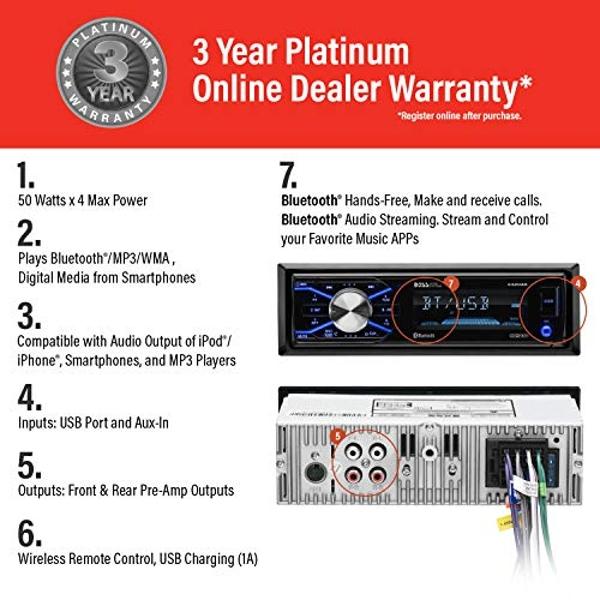 Estéreo para auto BOSS Audio Systems 632UAB - Din simple, Bluetooth, sin reproductor de CD y DVD, receptor de radio AM/FM, control remoto inalámbrico, entrada auxiliar, USB
