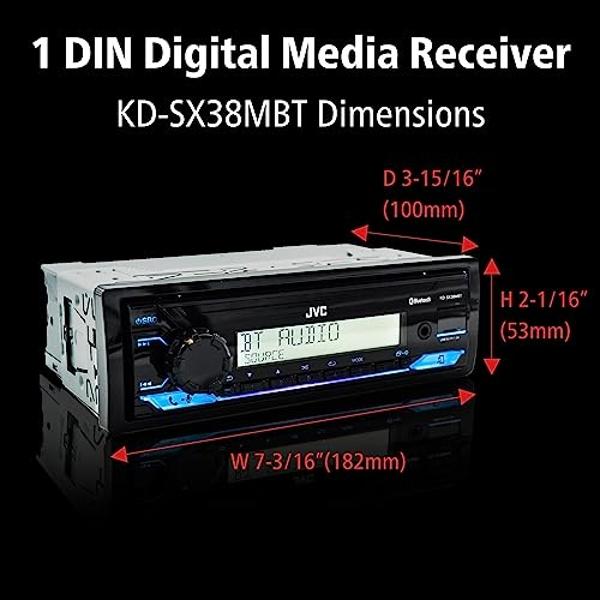 Estéreo para auto JVC KD-SX38MBT con Bluetooth, receptor de radio marina de 4 canales, radio AM/FM de un solo DIN, entrada auxiliar, USB, transmisión, iluminación RGB, ideal para u