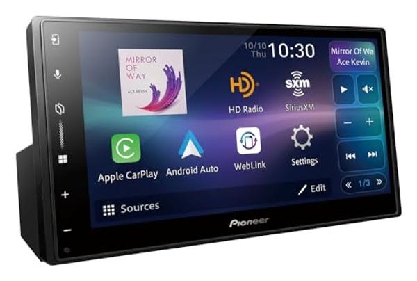 Receptor multimedia digital Pioneer DMH-W3050NEX de 6.8" con doble DIN, Apple CarPlay y Android Auto inalámbricos, radio HD, Bluetooth, compatible con cámara de reversa, pantalla t