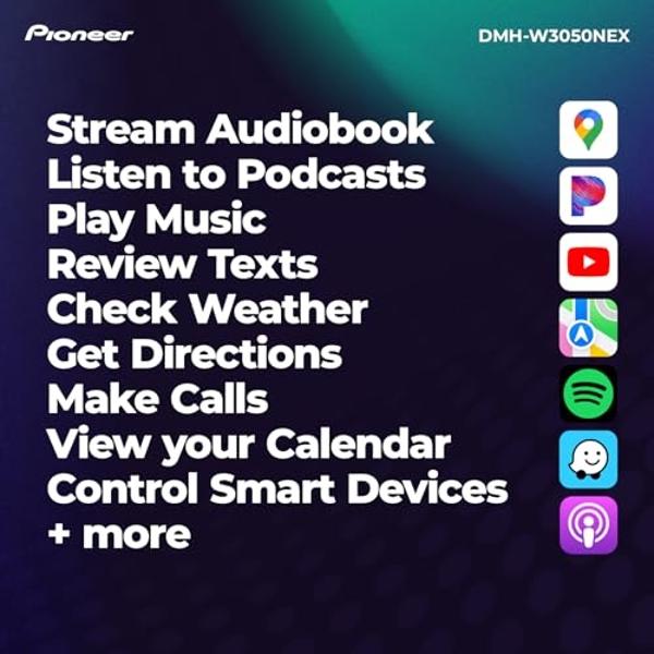 Receptor multimedia digital Pioneer DMH-W3050NEX de 6.8" con doble DIN, Apple CarPlay y Android Auto inalámbricos, radio HD, Bluetooth, compatible con cámara de reversa, pantalla t