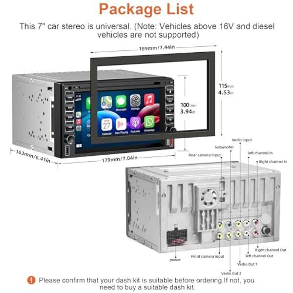 Receptor multimedia digital Pioneer DMH-W3050NEX de 6.8" con doble DIN, Apple CarPlay y Android Auto inalámbricos, radio HD, Bluetooth, compatible con cámara de reversa, pantalla t