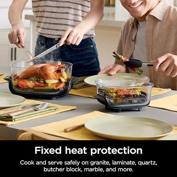 Freidora de aire Ninja Crispi, apta para microondas, congelador y lavavajillas, sistema de cocina portátil de vidrio no tóxico, recipientes de vidrio de 4 cuartos y 6 tazas con tap