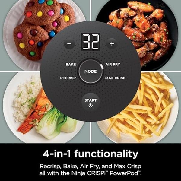 Freidora de aire Ninja Crispi, apta para microondas, congelador y lavavajillas, sistema de cocina portátil de vidrio no tóxico, recipientes de vidrio de 4 cuartos y 6 tazas con tap