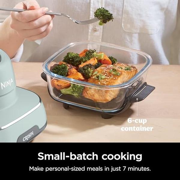 Freidora de aire Ninja Crispi, apta para microondas, congelador y lavavajillas, sistema de cocina portátil de vidrio no tóxico, recipientes de vidrio de 4 cuartos y 6 tazas con tap