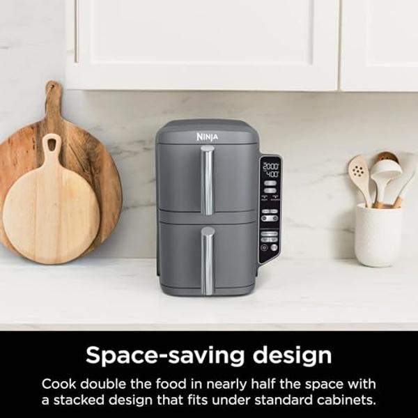 Freidora de aire Ninja SL400 DoubleStack XL de 2 cestas, cocina 4 alimentos a la vez, diseño compacto, 10 cuartos de galón, 4 en 1, Smart Finish & Match Cook, fríe con aire, asa, h
