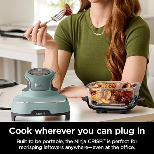 Freidora de aire Ninja Crispi, apta para microondas, congelador y lavavajillas, sistema de cocina portátil de vidrio no tóxico, recipientes de vidrio de 4 cuartos y 6 tazas con tap