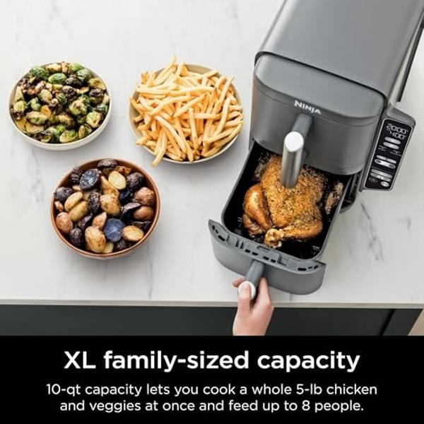 Freidora de aire Ninja SL400 DoubleStack XL de 2 cestas, cocina 4 alimentos a la vez, diseño compacto, 10 cuartos de galón, 4 en 1, Smart Finish & Match Cook, fríe con aire, asa, h