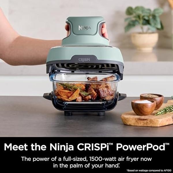 Freidora de aire Ninja Crispi, apta para microondas, congelador y lavavajillas, sistema de cocina portátil de vidrio no tóxico, recipientes de vidrio de 4 cuartos y 6 tazas con tap