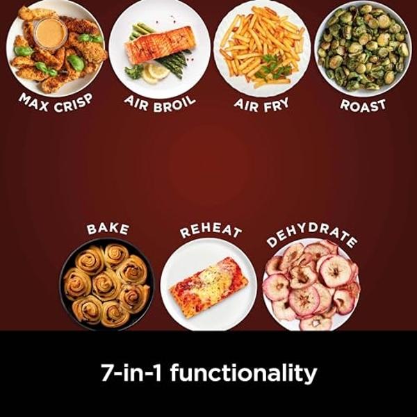 Freidora de aire Ninja Pro XL 7 en 1, tecnología Max Crisp, 232 °C para resultados más crujientes y calientes, capacidad de 6.5 cuartos (para alitas de 4 kg), Max Crisp, asar, freí