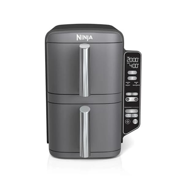 Freidora de aire Ninja SL400 DoubleStack XL de 2 cestas, cocina 4 alimentos a la vez, diseño compacto, 10 cuartos de galón, 4 en 1, Smart Finish & Match Cook, fríe con aire, asa, h