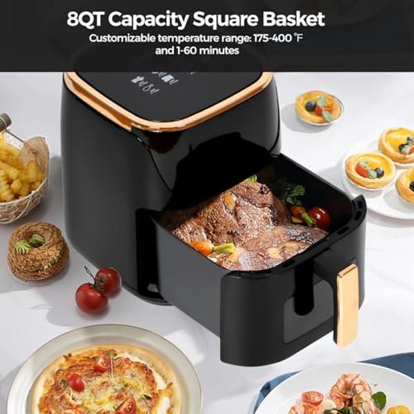 Freidora de aire Panana grande y compacta de 8 cuartos de galón, 8 menús preestablecidos, control digital de un solo toque, pantalla táctil, apta para lavavajillas, antiadherente, 