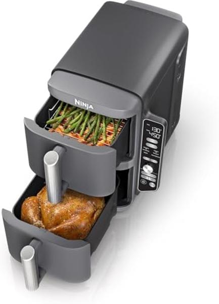 Freidora de aire Ninja SL401 DoubleStack XL de 10 cuartos y 2 cestas, tecnología DoubleStack para 4 alimentos a la vez, ahorro de espacio, Smart Finish y Match Cook, funciones 6 en