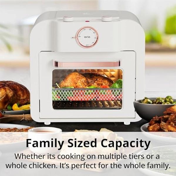 Horno freidora de aire Aria Retro de 17 cuartos: Funcionalidad 4 en 1: Hornea, fríe, asa y grill. Incluye cesta para freidora de aire y bandejas de malla. Compacto.