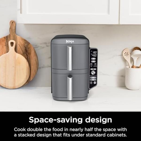 Freidora de aire Ninja SL401 DoubleStack XL de 10 cuartos y 2 cestas, tecnología DoubleStack para 4 alimentos a la vez, ahorro de espacio, Smart Finish y Match Cook, funciones 6 en