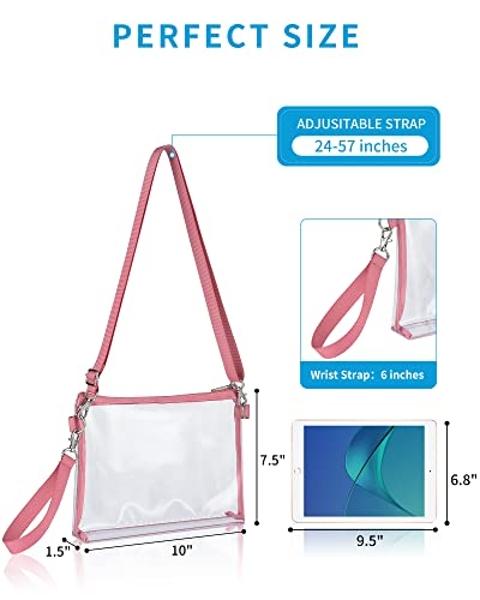 Bolso transparente Bagenius para mujer, aprobado para estadios, con correas extraíbles, ideal para el trabajo, festivales, eventos deportivos y conciertos, color rosa.