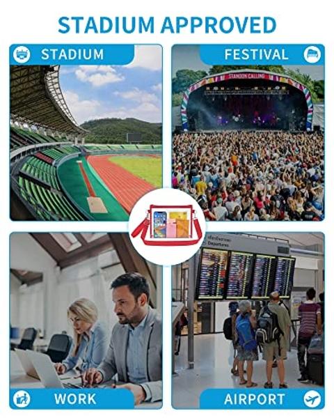 Bolso transparente Bagenius para mujer, aprobado para estadios, con correas extraíbles para el trabajo, festivales, eventos deportivos y conciertos - Rojo