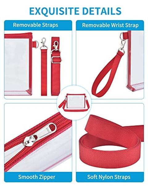 Bolso transparente Bagenius para mujer, aprobado para estadios, con correas extraíbles para el trabajo, festivales, eventos deportivos y conciertos - Rojo