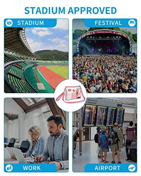 Bolso transparente Bagenius para mujer, aprobado para estadios, con correas extraíbles, ideal para el trabajo, festivales, eventos deportivos y conciertos, color rosa.