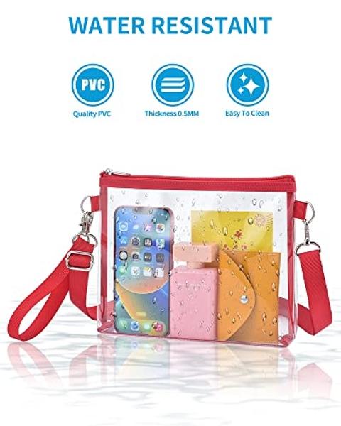 Bolso transparente Bagenius para mujer, aprobado para estadios, con correas extraíbles para el trabajo, festivales, eventos deportivos y conciertos - Rojo