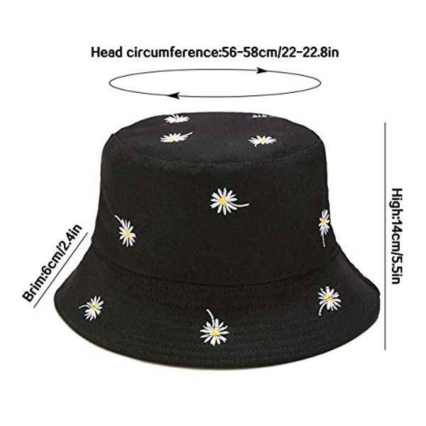 Sombrero de pescador negro XYIYI Daisy, bonito sombrero de playa para mujer, reversible de doble cara.