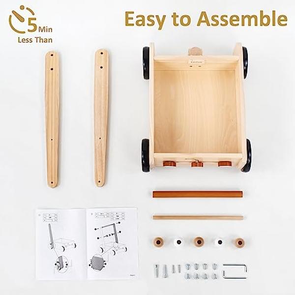 Andador de madera PairPear para bebés, juguetes de empuje, andadores de madera natural con velocidad ajustable para que los bebés aprendan a caminar, juguetes de empuje y tracción 