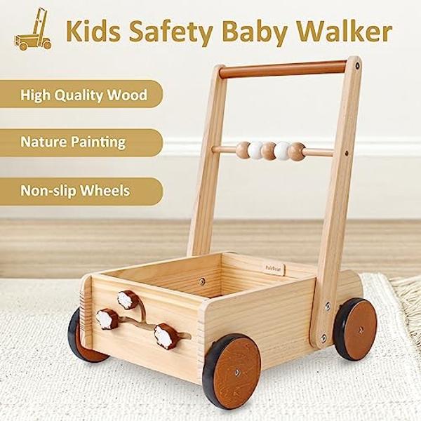 Andador de madera PairPear para bebés, juguetes de empuje, andadores de madera natural con velocidad ajustable para que los bebés aprendan a caminar, juguetes de empuje y tracción 