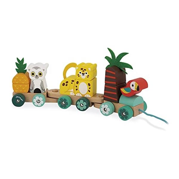 Janod - Tren de arrastre tropical Tropik - 11 piezas y 3 vagones - A partir de 1 año J08272