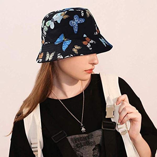 Sombrero de pescador XYIYI con diseño de mariposa, sombreros de pesca refrescantes para mujer, reversibles de doble cara.
