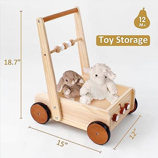 Andador de madera PairPear para bebés, juguetes de empuje, andadores de madera natural con velocidad ajustable para que los bebés aprendan a caminar, juguetes de empuje y tracción 