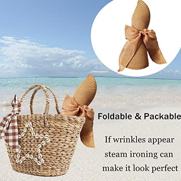 Sombreros de paja flexibles de playa para mujer, grandes, plegables, de ala ancha, de verano, plegables, de gran tamaño, para el sol, de viaje, color caqui-2