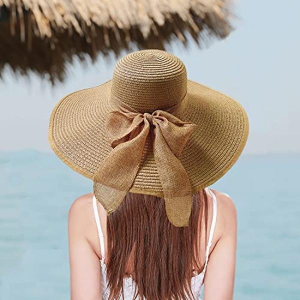 Sombreros de paja flexibles de playa para mujer, grandes, plegables, de ala ancha, de verano, plegables, de gran tamaño, para el sol, de viaje, color caqui-2