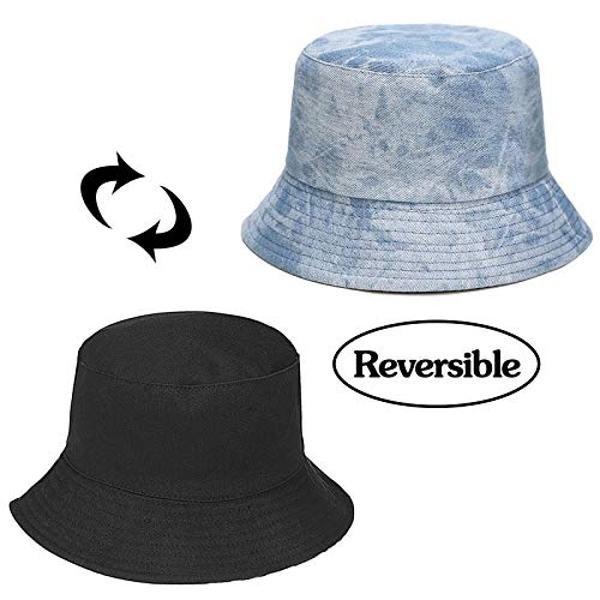 XYIYI - Sombrero de pescador azul vaquero, moderno, para mujer, reversible, de doble cara