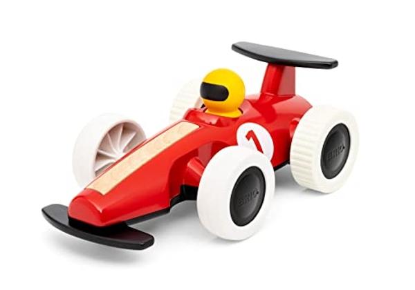 BRIO 30308 - Coche de carreras grande con retroceso - Juguete de madera resistente | Mejora la motricidad fina | Anima a gatear y caminar | Materiales ecológicos con certificación 