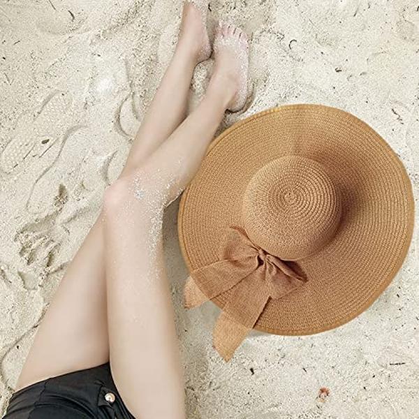 Sombreros de paja flexibles de playa para mujer, grandes, plegables, de ala ancha, de verano, plegables, de gran tamaño, para el sol, de viaje, color caqui-2