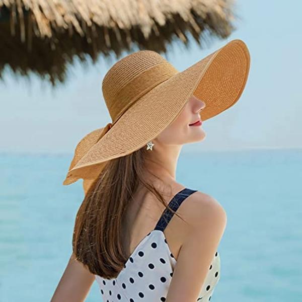Sombreros de paja flexibles de playa para mujer, grandes, plegables, de ala ancha, de verano, plegables, de gran tamaño, para el sol, de viaje, color caqui-2