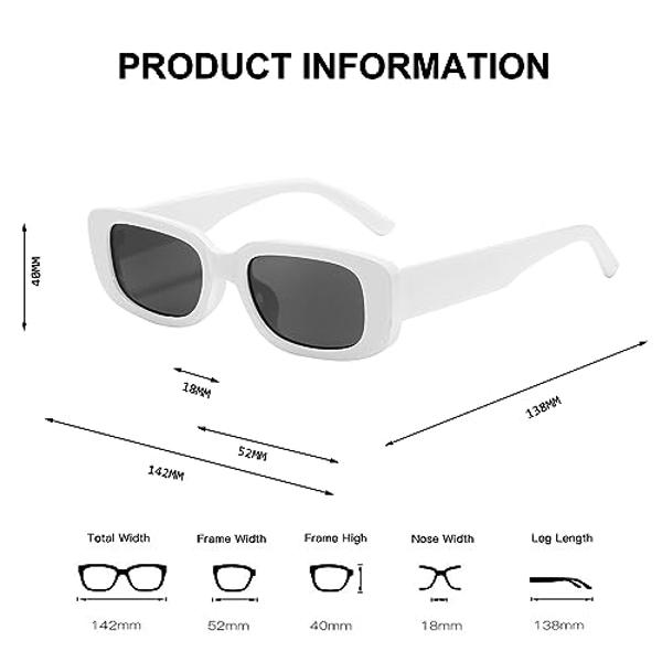 Gafas de sol rectangulares BUTABY para mujer, estilo retro de los años 90, montura cuadrada estrecha, protección UV400, color blanco