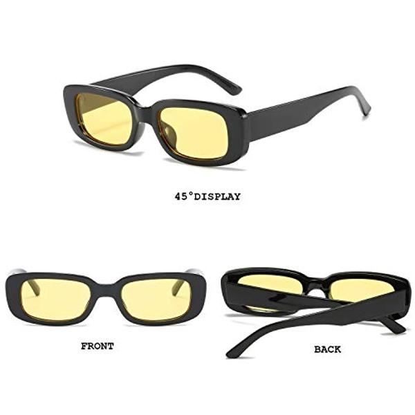 Gafas de sol rectangulares BUTABY para mujer, gafas de conducción retro de los años 90, montura cuadrada estrecha, protección UV400, color negro y amarillo