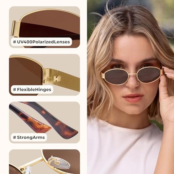 Gafas de sol ovaladas de moda livho 2025: elegantes gafas polarizadas para el día a día con montura metálica retro.